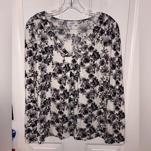 LOFT Black and White Floral Long Sleeve Top